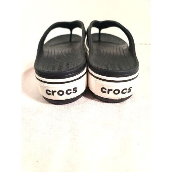 Crocs Mens 8 Womens 10 Comfort Chunky Flip Flop Thong Strap Sandals Black White - Picture 5 of 8
